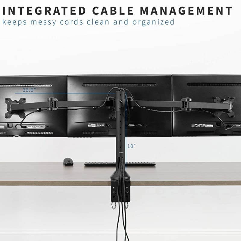 Triple 23 to 32 inch LED LCD Computer Monitor Desk Mount VESA Stand, Heavy Duty Fully Adjustable Tilt, Swivel, and Rotation, Fits 3 Screens, Black, STAND-V103