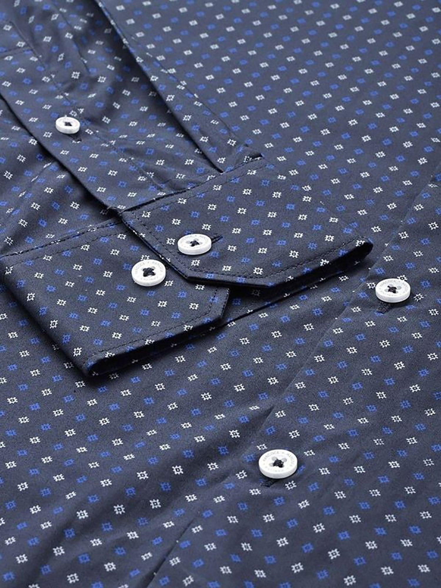 Hancock Grey Cotton Slim Fit Print Shirts