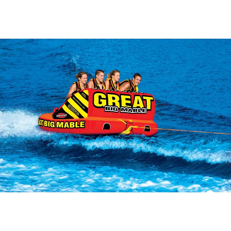 SPORTSSTUFF 53-2218 Great Big Mable 4-Person Towable Boat and Lake Tube Inflatable with 60 Foot Tow Rope, Heavy-Duty Full Nylon Cover, & Grab Handles