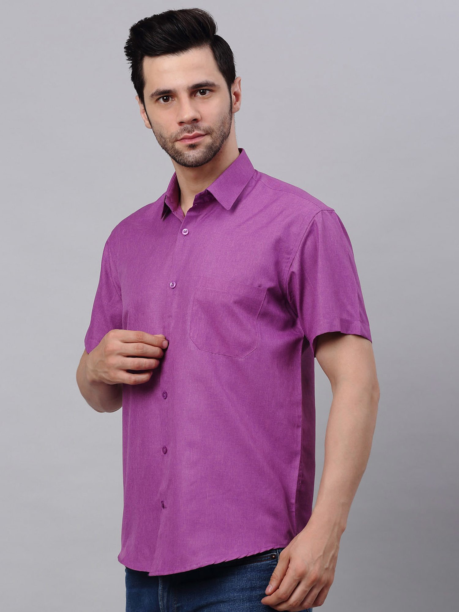 Jainish Purple Cotton Regular Fit Shirt