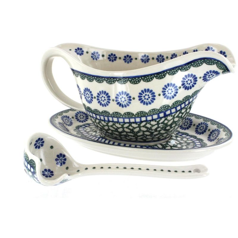 Blue Rose Polish Pottery Maia Gravy Boat & Ladle