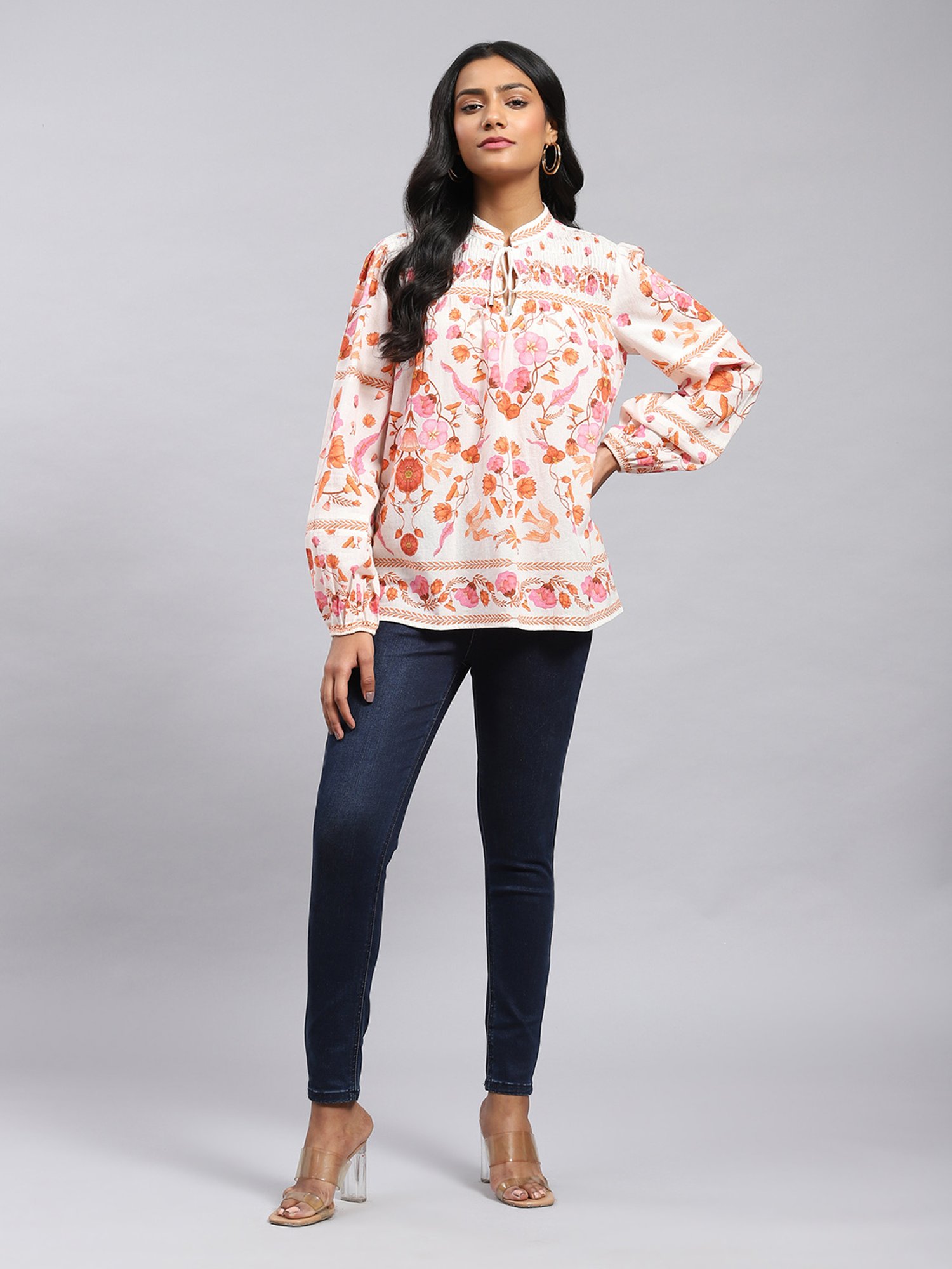 Label Ritu Kumar White Floral Print Top