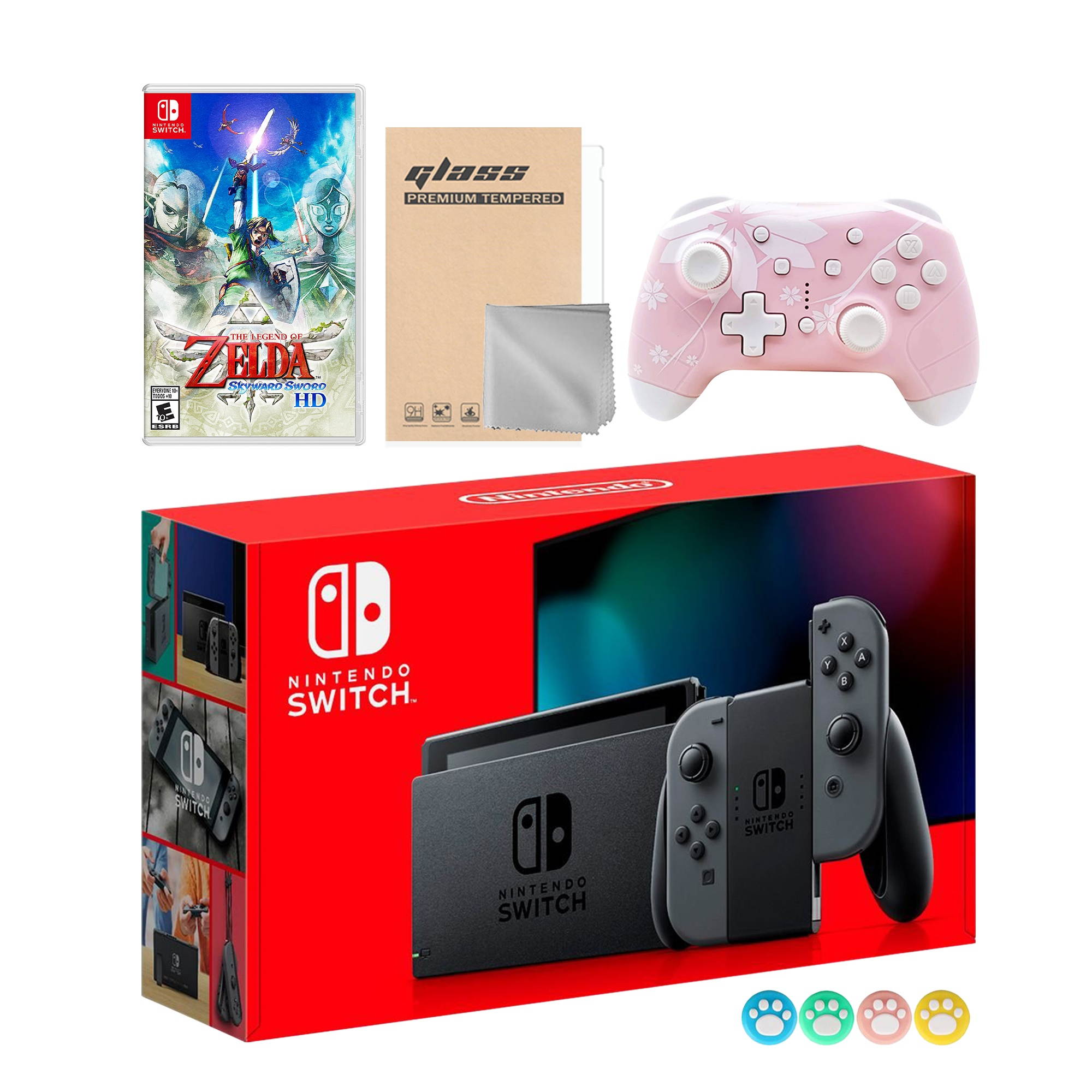 Nintendo Switch Gray Joy-Con Console Set, Bundle With The Legend of Zelda: Skyward Sword HD And Mytrix Wireless Switch Pro Controller and Accessories
