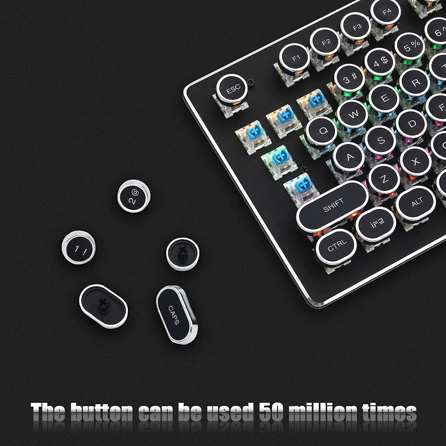 USB LED Backlit Retro Typewriter Mechanical Keyboard -Blue Switch - Round Keycaps -104 Keys Vintage Inspired Steampunk Gaming Keyboard Mechanical Gaming Keyboard for PC/Mac/Gamer/Typ