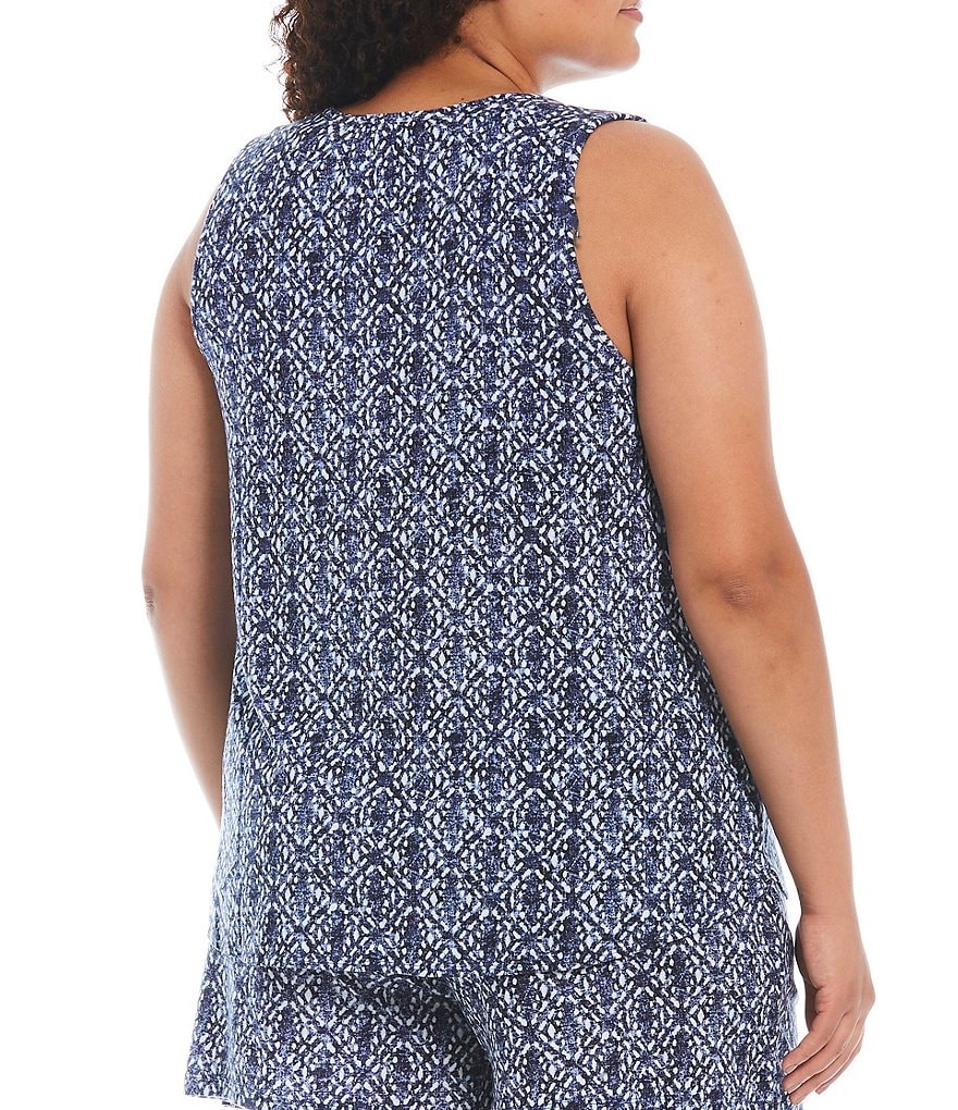 Nottibianche Plus Split V-Neck Printed Shelf Bra Jersey Knit Sleep Tank