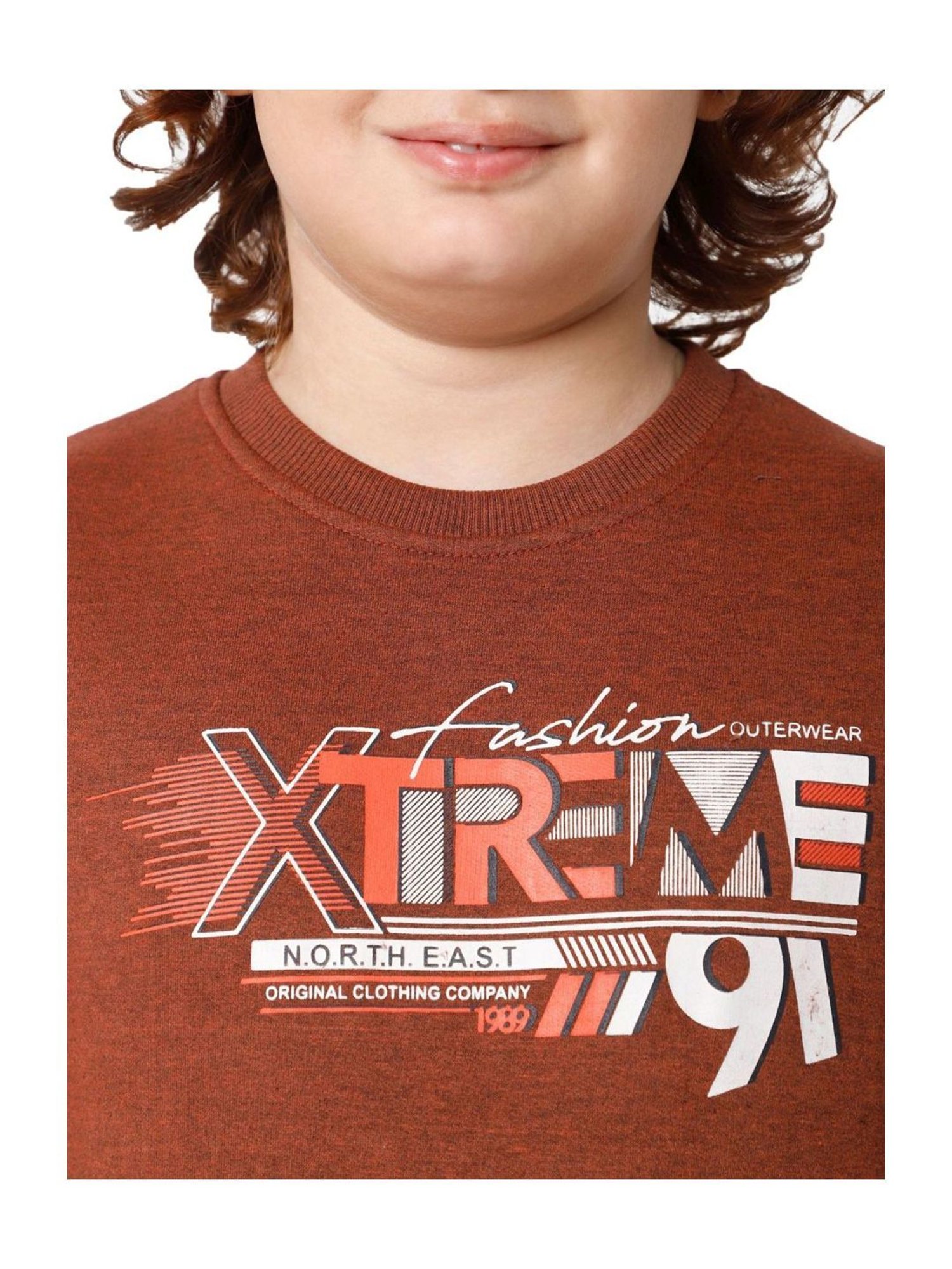 Proteens Kids Melange Brown Cotton Printed Full Sleeves Sweatshirt