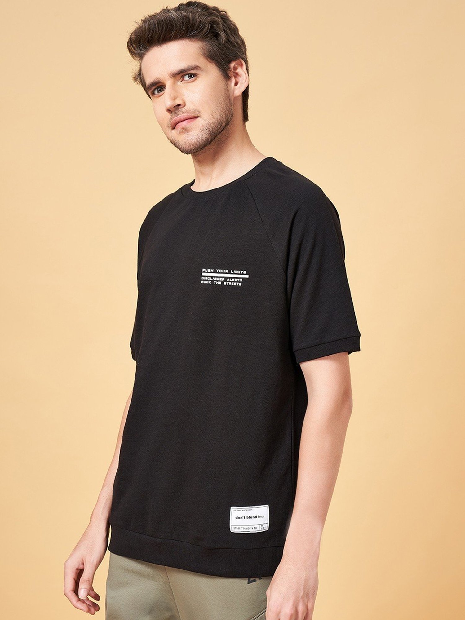 Street 808 By Pantaloons Black Cotton Regular Fit T-Shirt