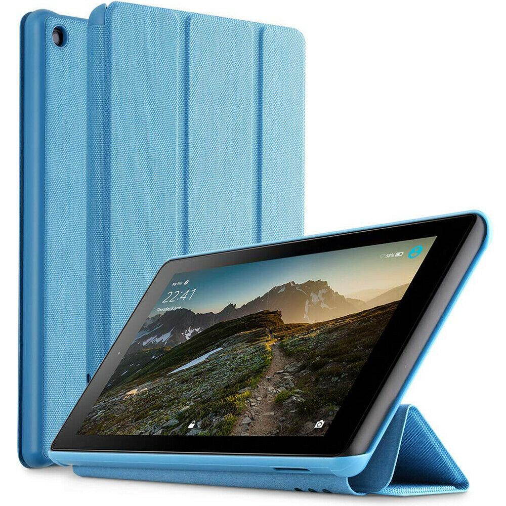 For Fire 7 (2019) Tablet Soft Leather Smart Cover Case w/Auto Sleep/Wake Blue