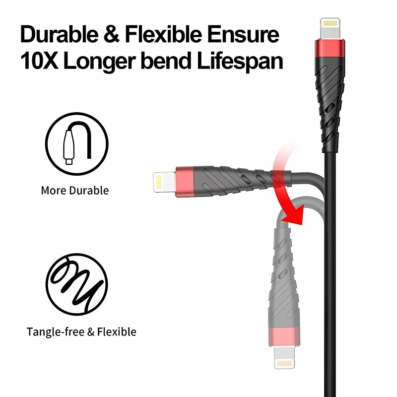 iPhone Charger Cable 3-Pack 6ft,  [MFi Certified] iPhone Charging Cord 6 Foot, Extra Long 6 Feet iPhone Charger Cord, 2.4A iPhone Power Wire Compatible with iPhone12/11/XS/Max/XR/X/8/7/6/iPad