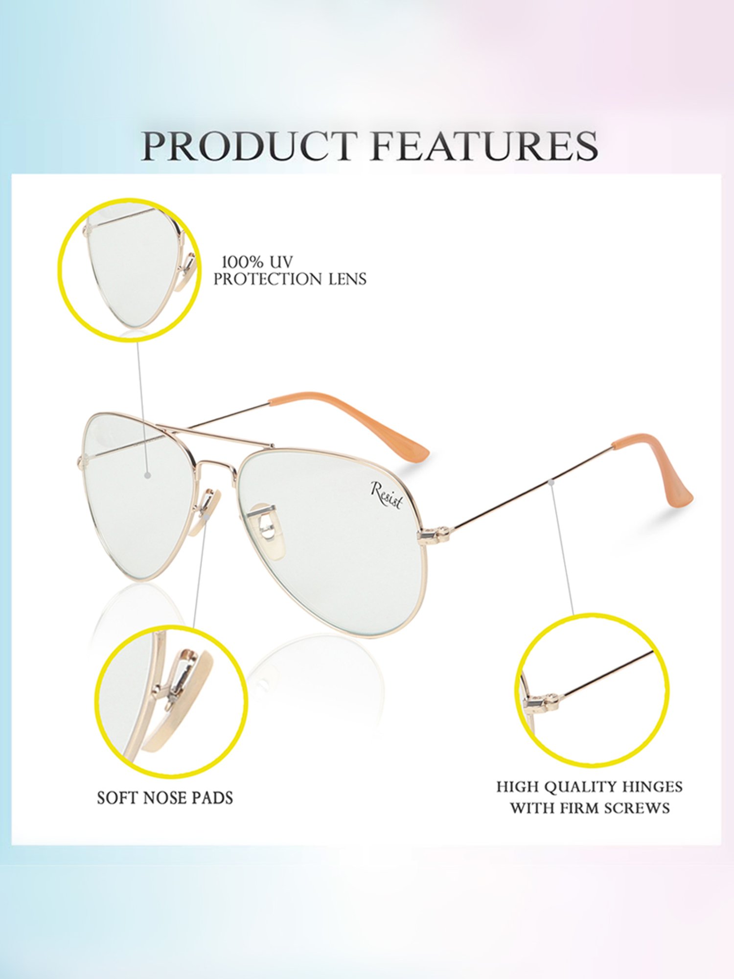 Resist Eyewear Clear Aviator UV Protection Unisex Sunglasses