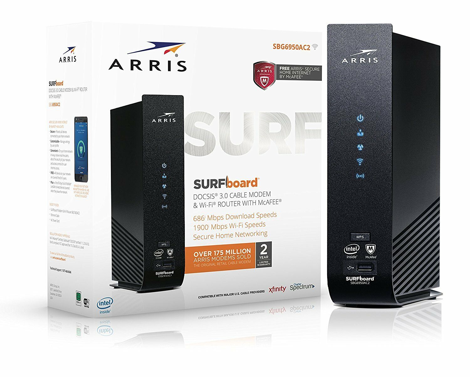 Arris SURFboard (16x4) Docsis 3.0 Cable Modem Plus AC1900 Dual Band Wi-Fi Router, Certified for Xfinity, Spectrum, Cox & More (SBG6950AC2)