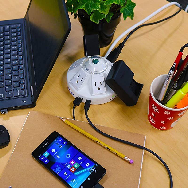 D080B032K Powramid USBC Surge Protector USBC USBA Charging Ports 34A 6 Outlets 6Foot Cord 1080 Joules UL Listed White Grounded Extension Cord Power Strip