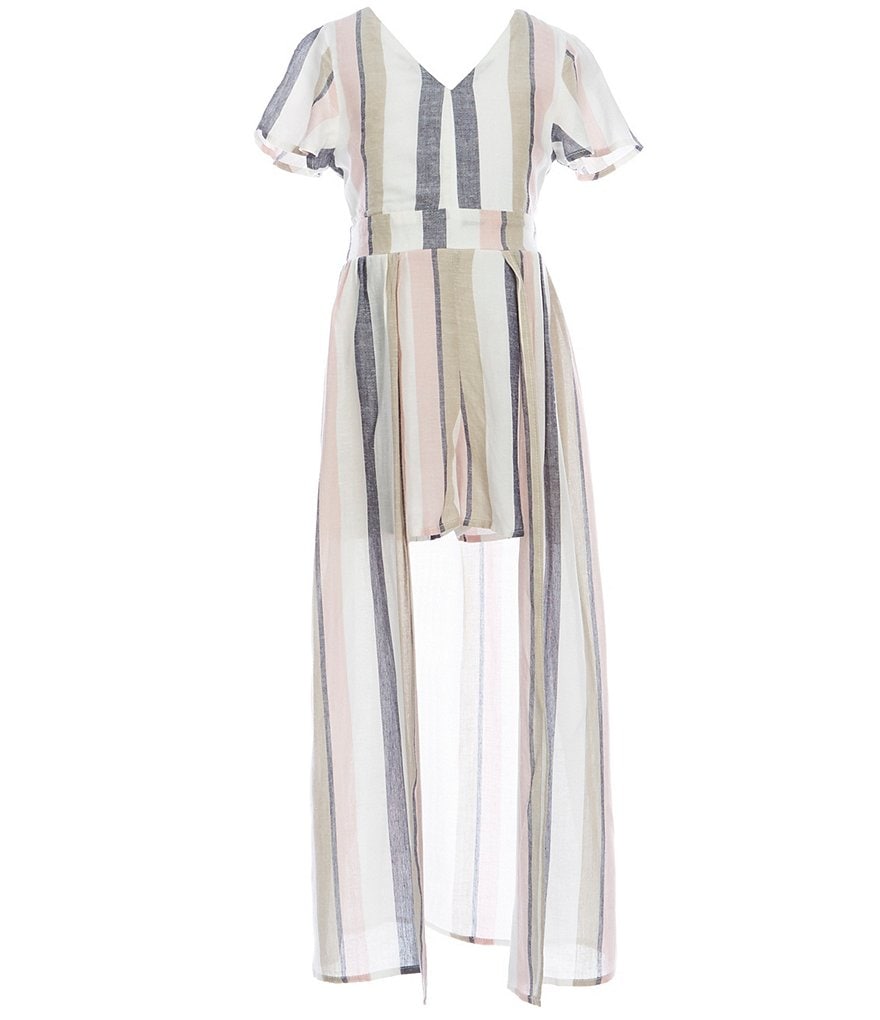 Poppies and Roses Big Girls 7-16 Stripe Short Sleeve Maxi-Romper