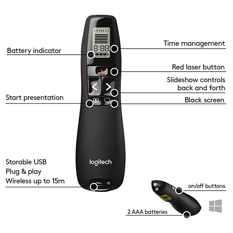 Professional Presenter R800 Wireless Presentation Clicker Remote with Green Laser Pointer and LCD Display