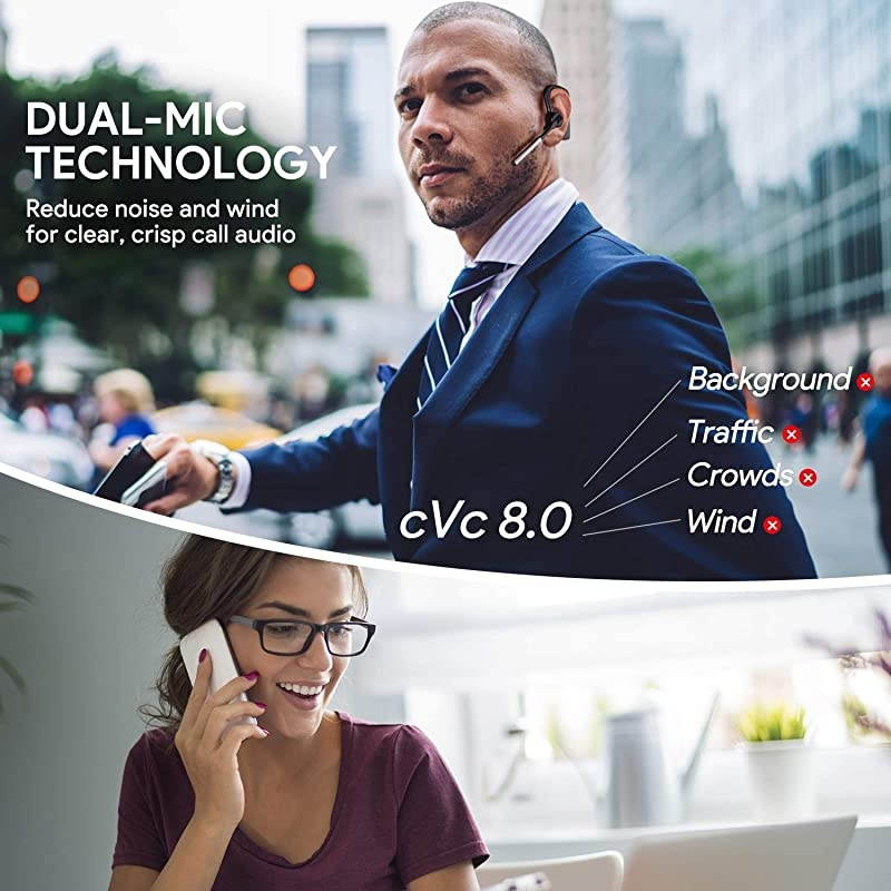 Bluetooth Headset for Cell Phones Bluetooth Earpiece 50 with Dual Mic Noise Cancelling 8Hrs Talktime Mute Button HandsFree Earphones Compatible iPhone Android DrivingBusinessOffice