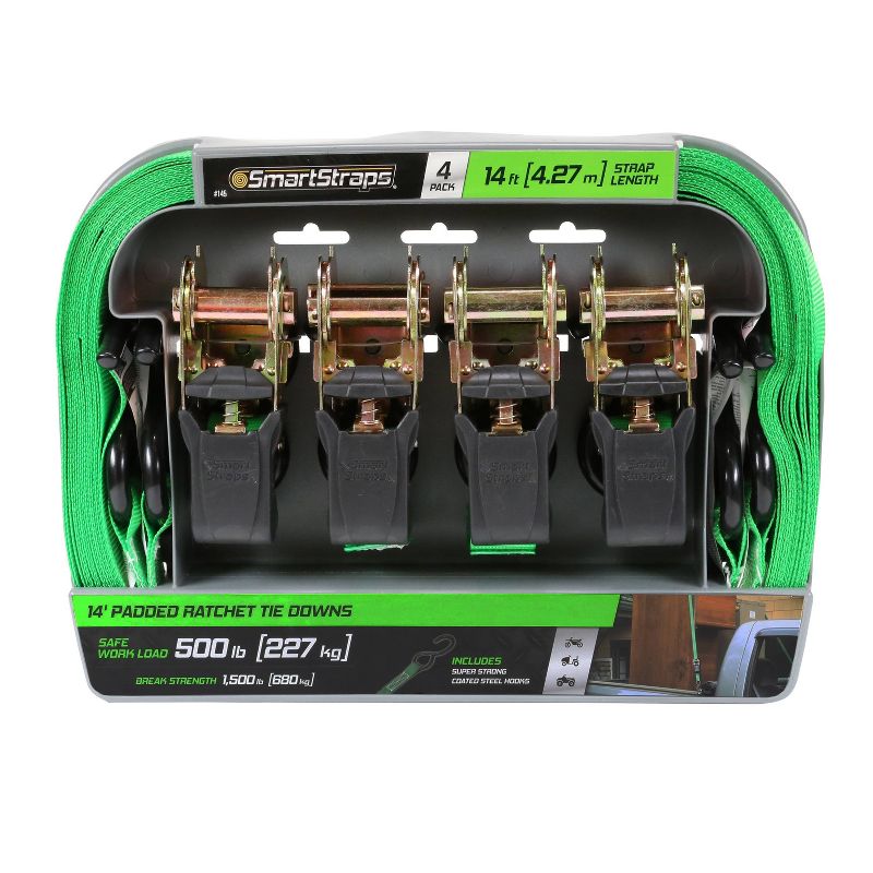 Winston 14" 1500lb 4pk Padded Ratchet Tie Down Green