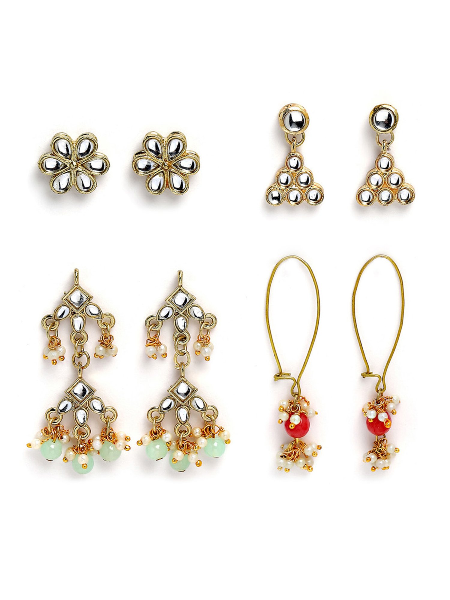 Karatcart Handcrafted Kundan Dangler & Stud Earrings - Set of 4