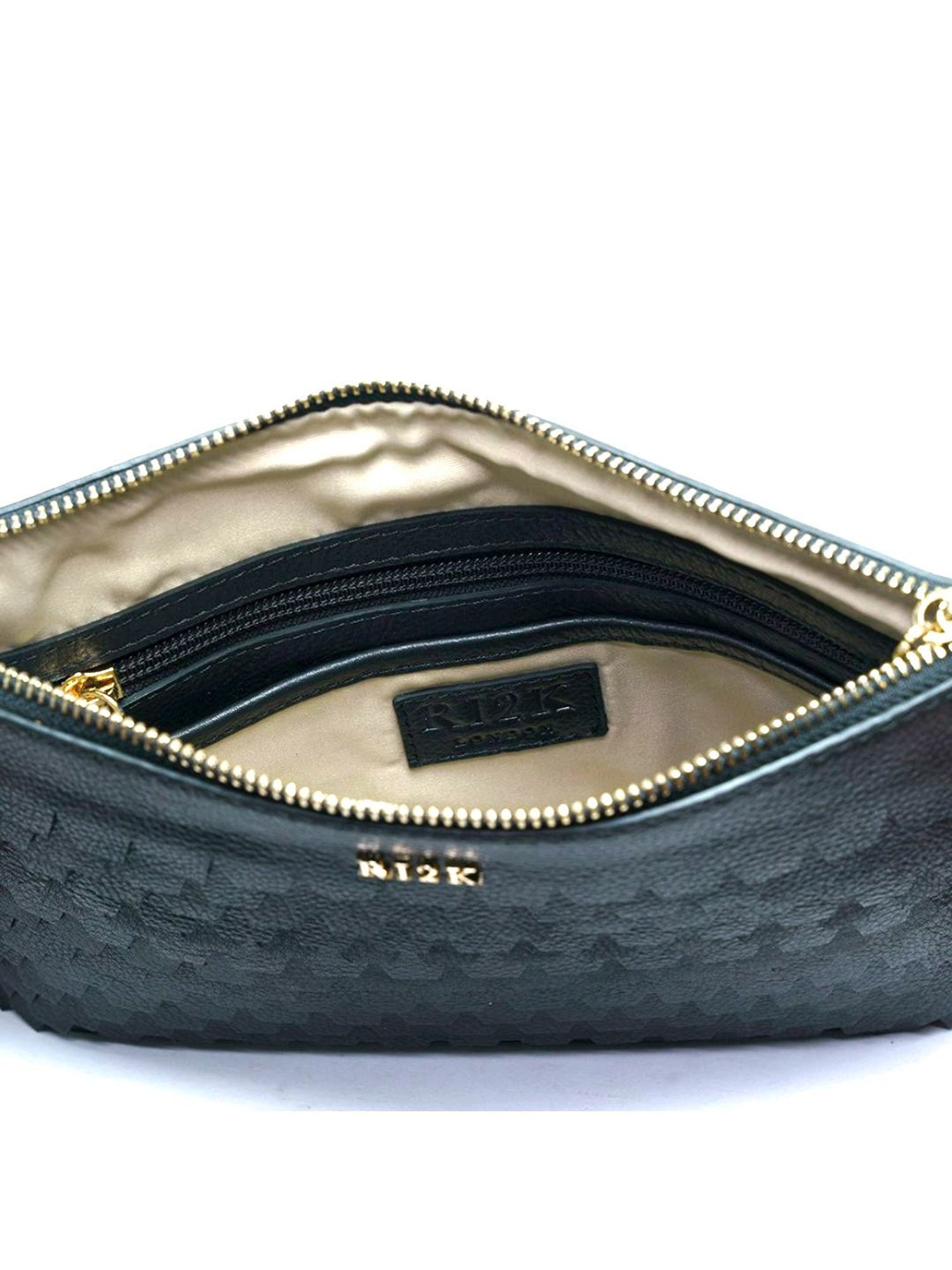 RI2K London Black Leather Medium Textured Pouch