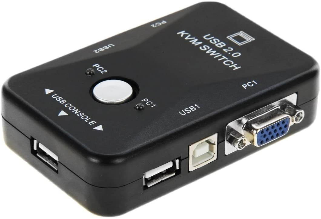 KVM Switch, HD 2Ports USB KVM Switch Box 2 In 1 Out With Controller Button for PC Keyboard Mouse Monitor Video Projector, Small Size, Light Weight, Easy to Carry