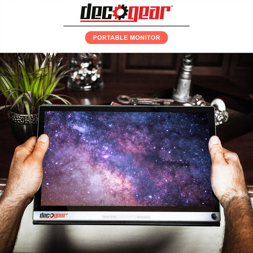 Deco Gear 15.6 Portable Monitor 1080p IPS HD Panel, Touchscreen with 10 Point Capacitive Control, 10,000 mAh Battery, Built-in Dual Speakers & USB Type-C and HDMI Devices Connections