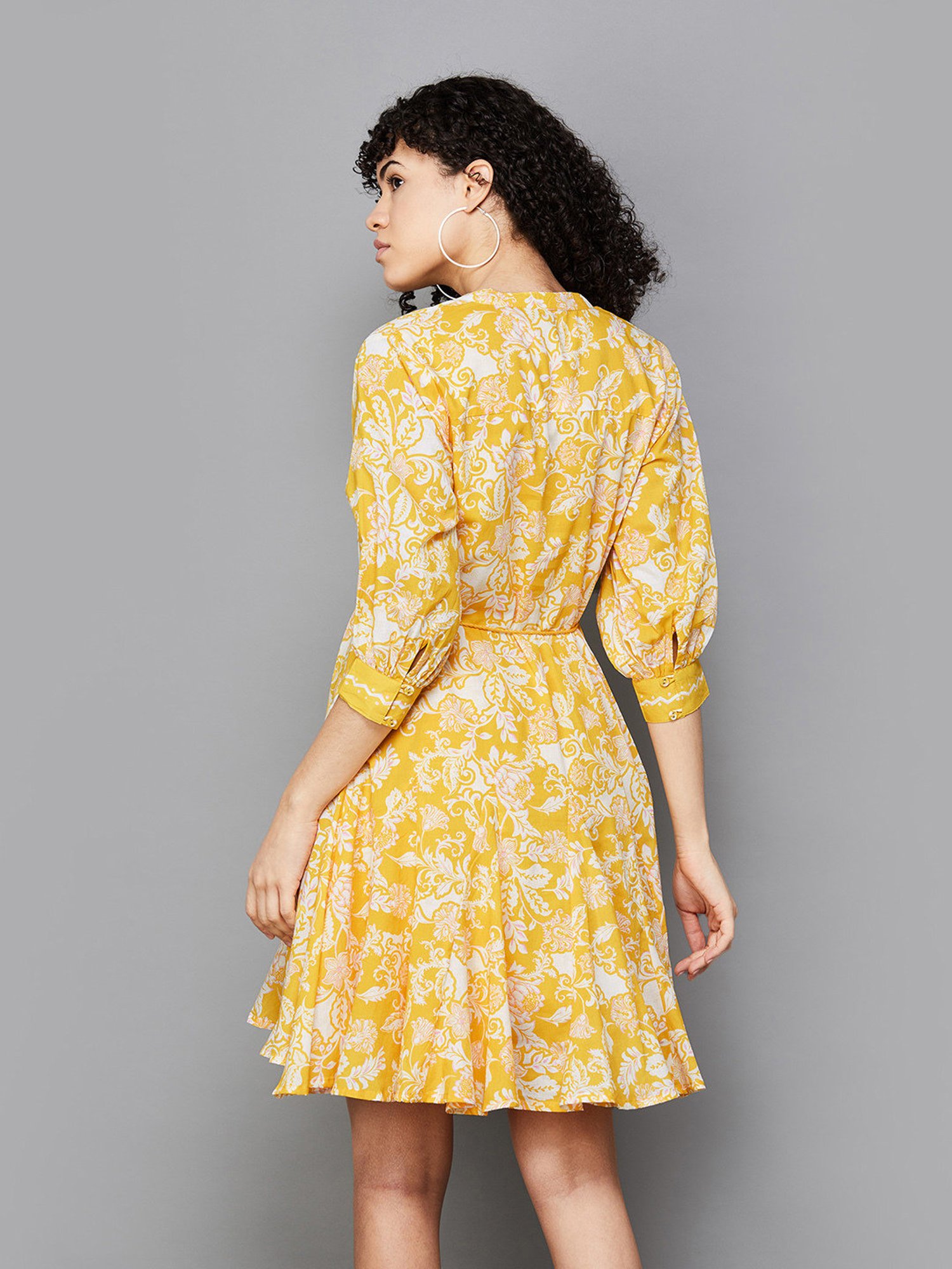 Colour Me by Melange Mustard & White Cotton Floral Print Shirt Dress
