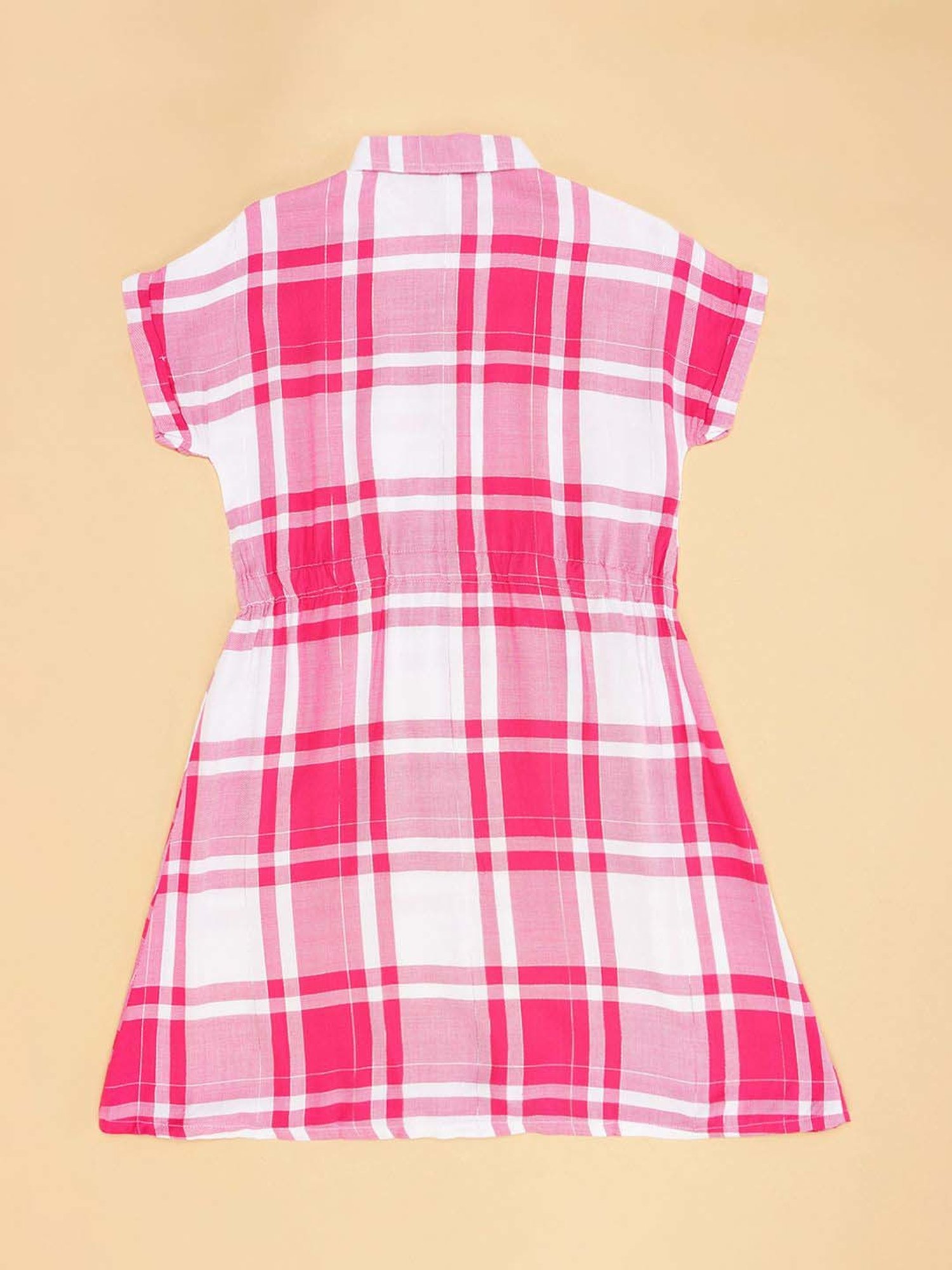 Pantaloons Junior Pink & White Cotton Chequered Dress