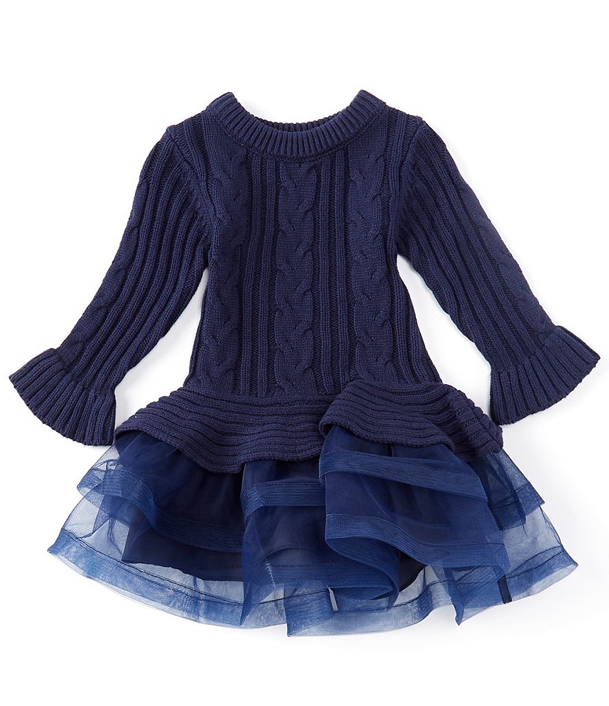 Bonnie Jean Baby Girls 12-24 Months Bell-Sleeve Cable-Knit Sweater/Mesh Tutu Dress