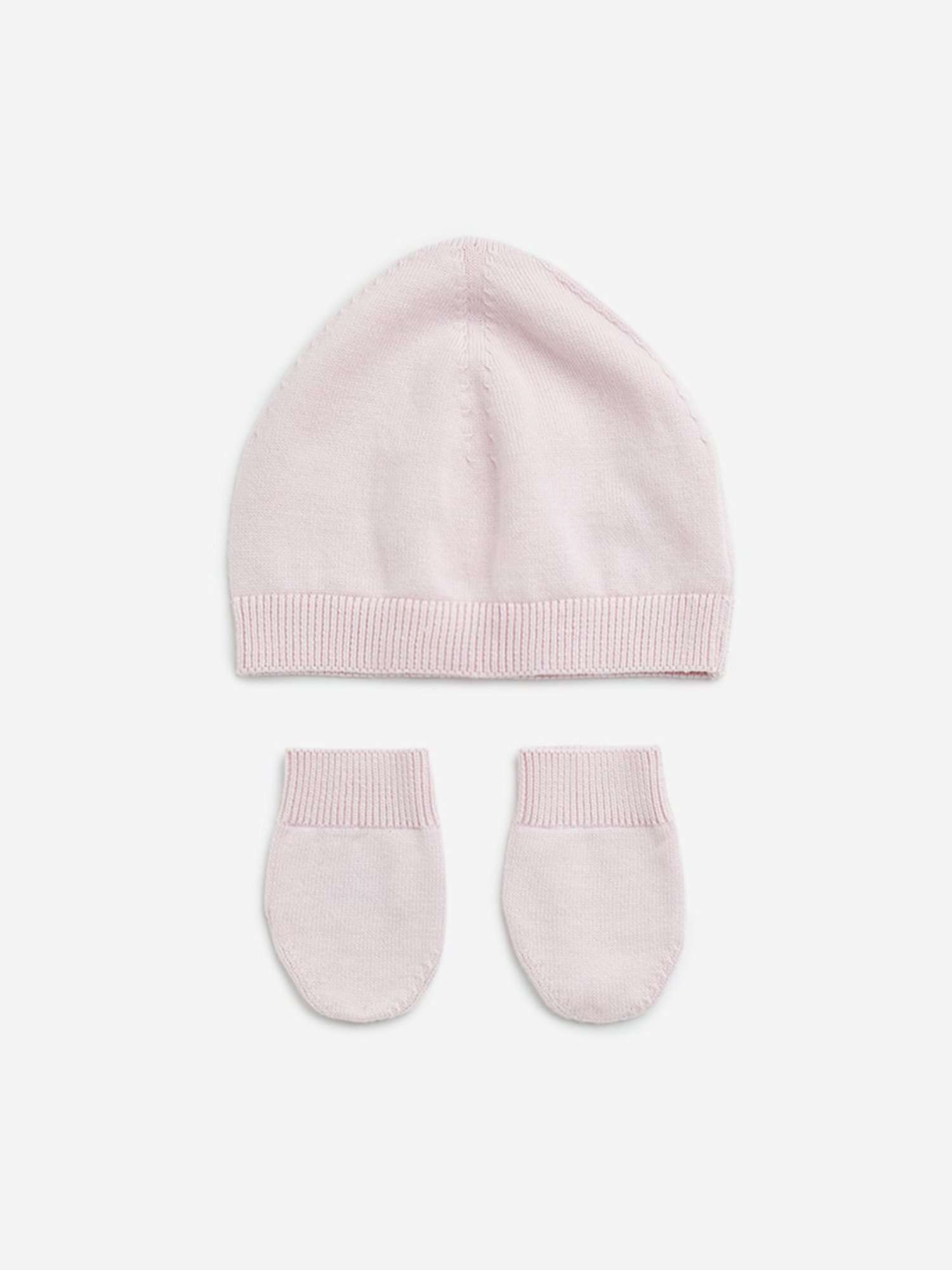 HOP Baby by Westside Pink Cotton Cap with Mittens Set