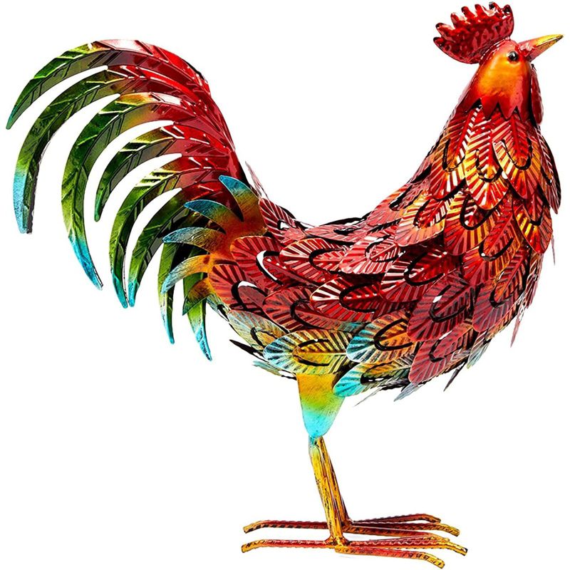 Farmlyn Creek Yard Lawn Art, Metal Rooster Garden Statue and Figurines Outdoor (15 x 16 x 5.9 in)