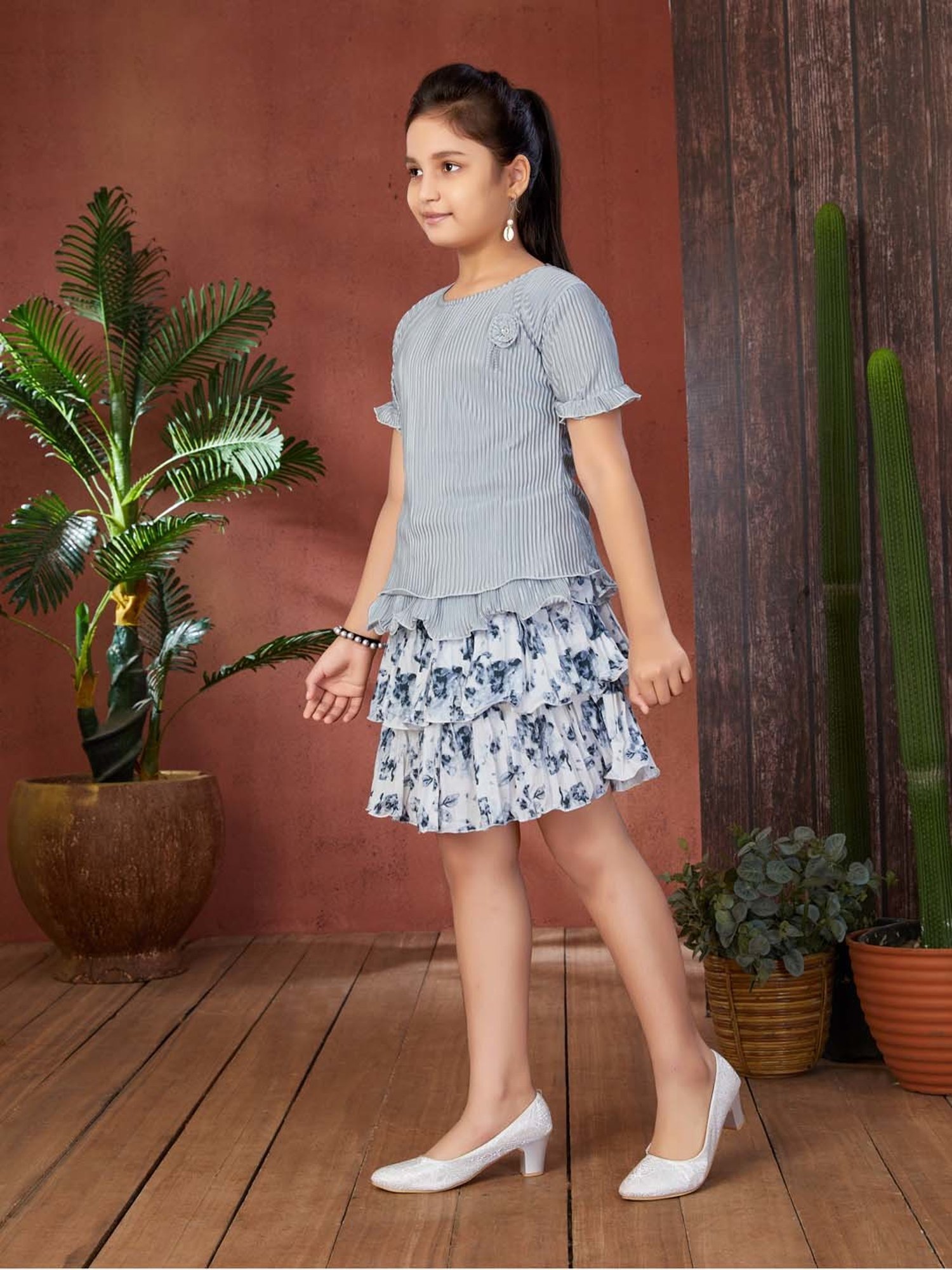 Peppermint Kids Purple & White Floral Print Top with Culottes