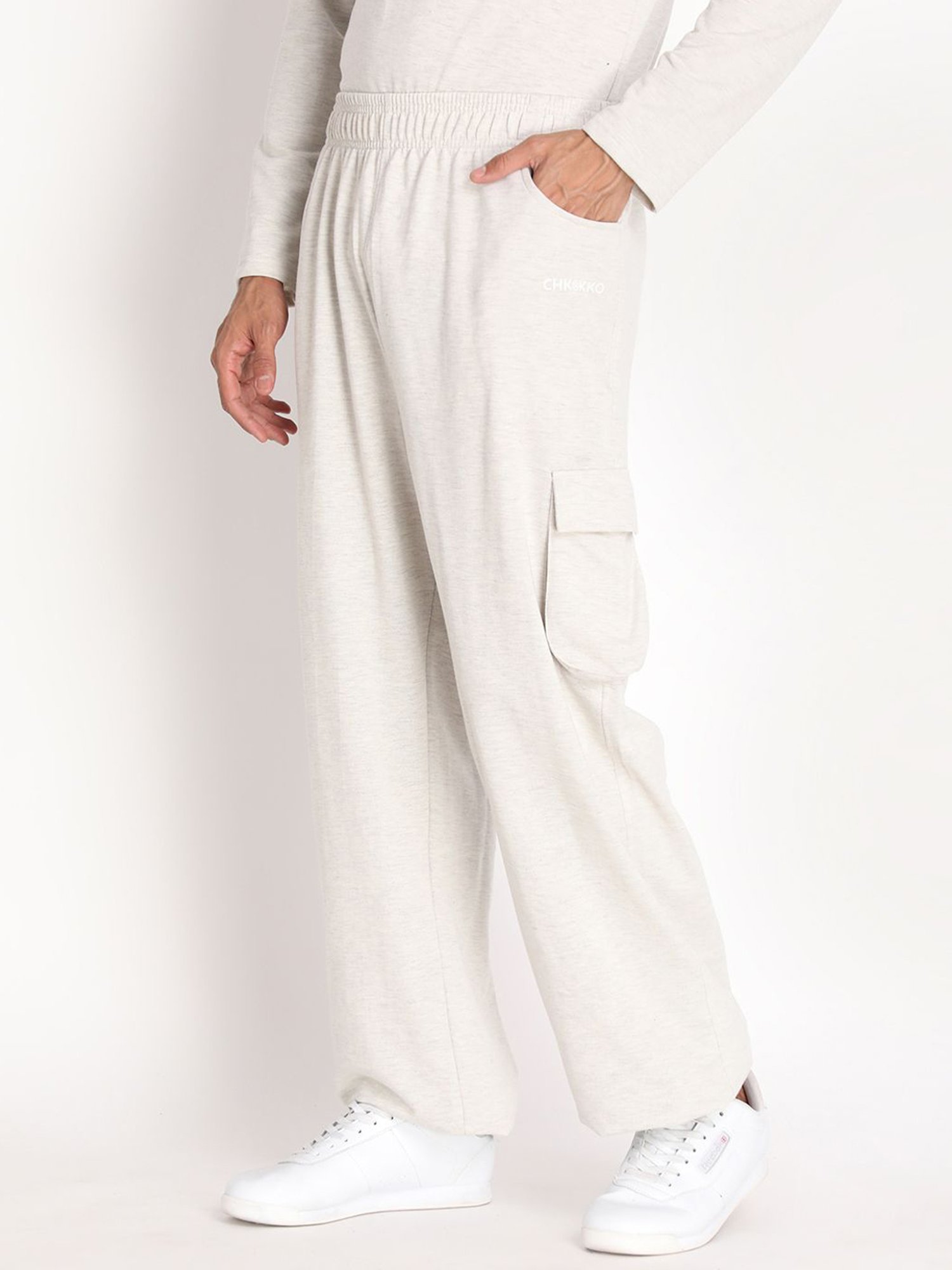 Chkokko Off White Cotton Relaxed Fit Track Pants