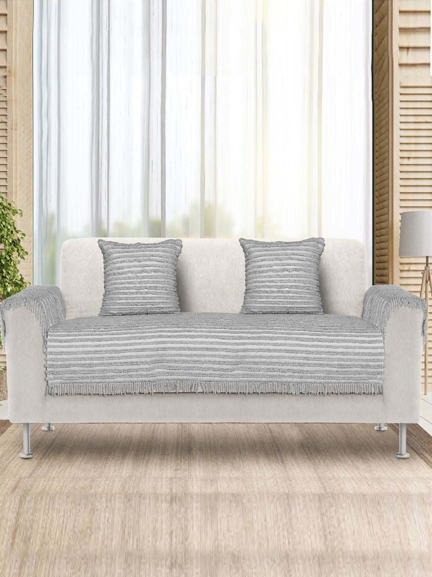 Saral Home Easy Living Lt.Grey Microfiber Axis Sofa Cover Set
