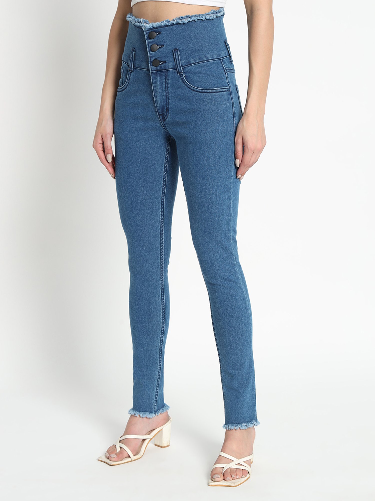 Angelfab Blue Cotton Skinny Fit High Rise Jeans