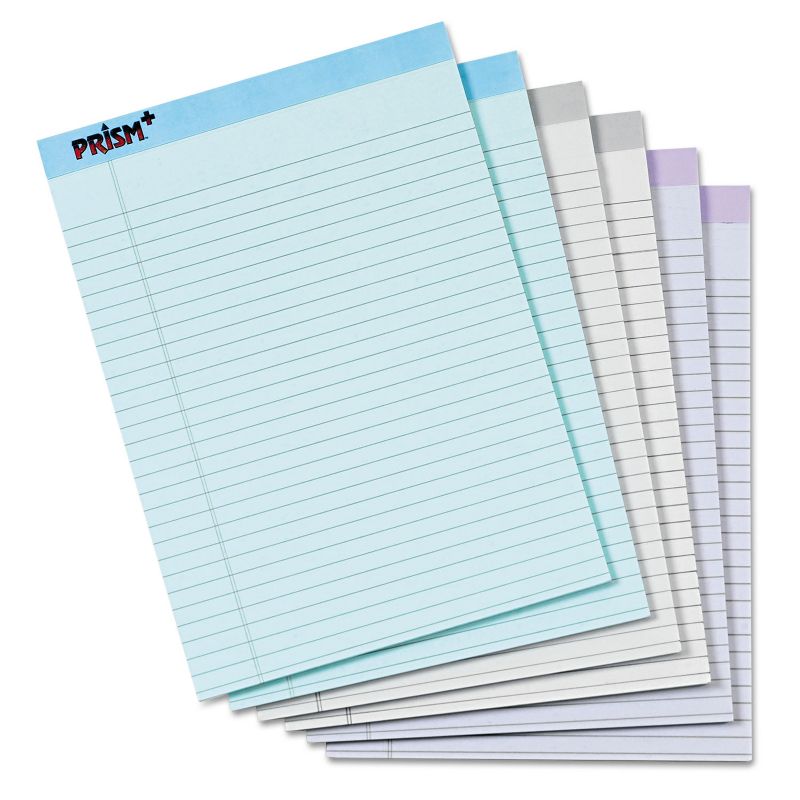 TOPS Prism Plus Colored Legal Pads 8 1/2 x 11 3/4 Pastels 50 Sheets 6 Pads/Pack 63116