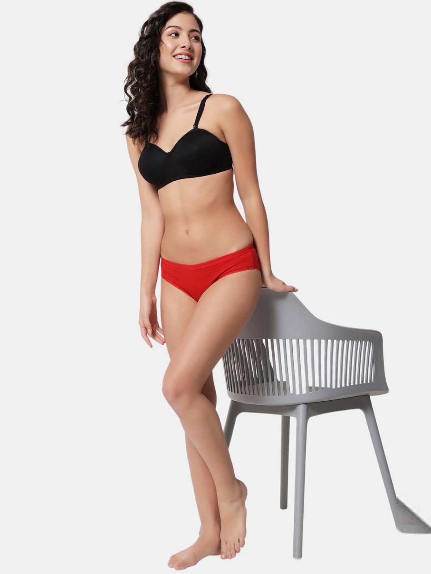 Bleeding Heart Red & Grey Plain Panties - Pack Of 2