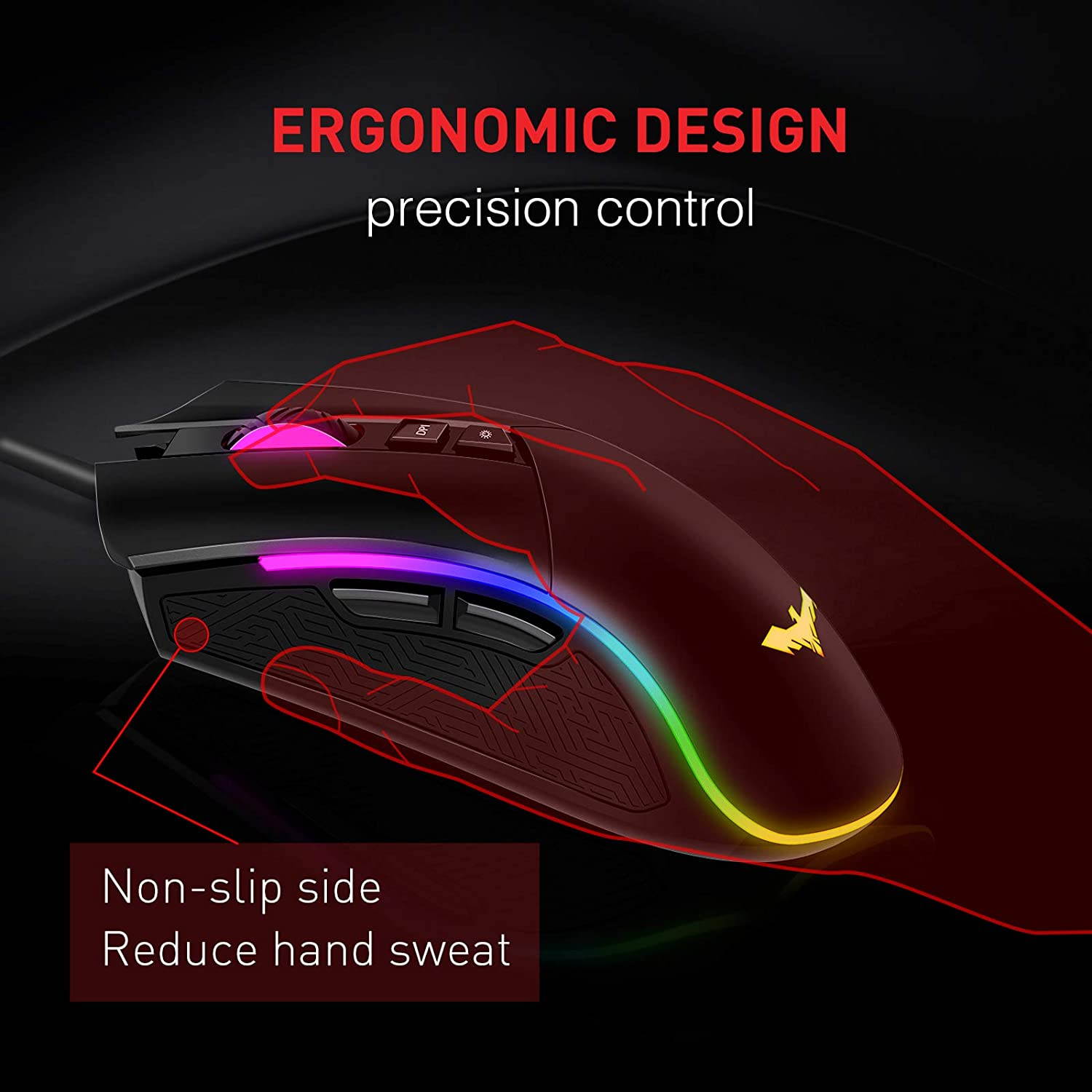 Mouse Wired Programmable Ergonomic USB Mice 4800 Dots Per Inch 7 Buttons & 7 Color Backlit for Laptop PC Gamer Computer Desktop