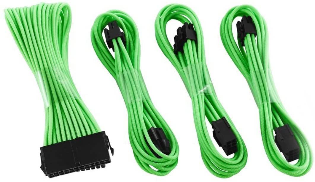 Sleeved Cable - Cable Extension for Power Supply with Extra-Sleeved 24-PIN 6-PIN 4+4 PIN 500mm Length with Combs,Green(19.7 inch/50CM),SC503