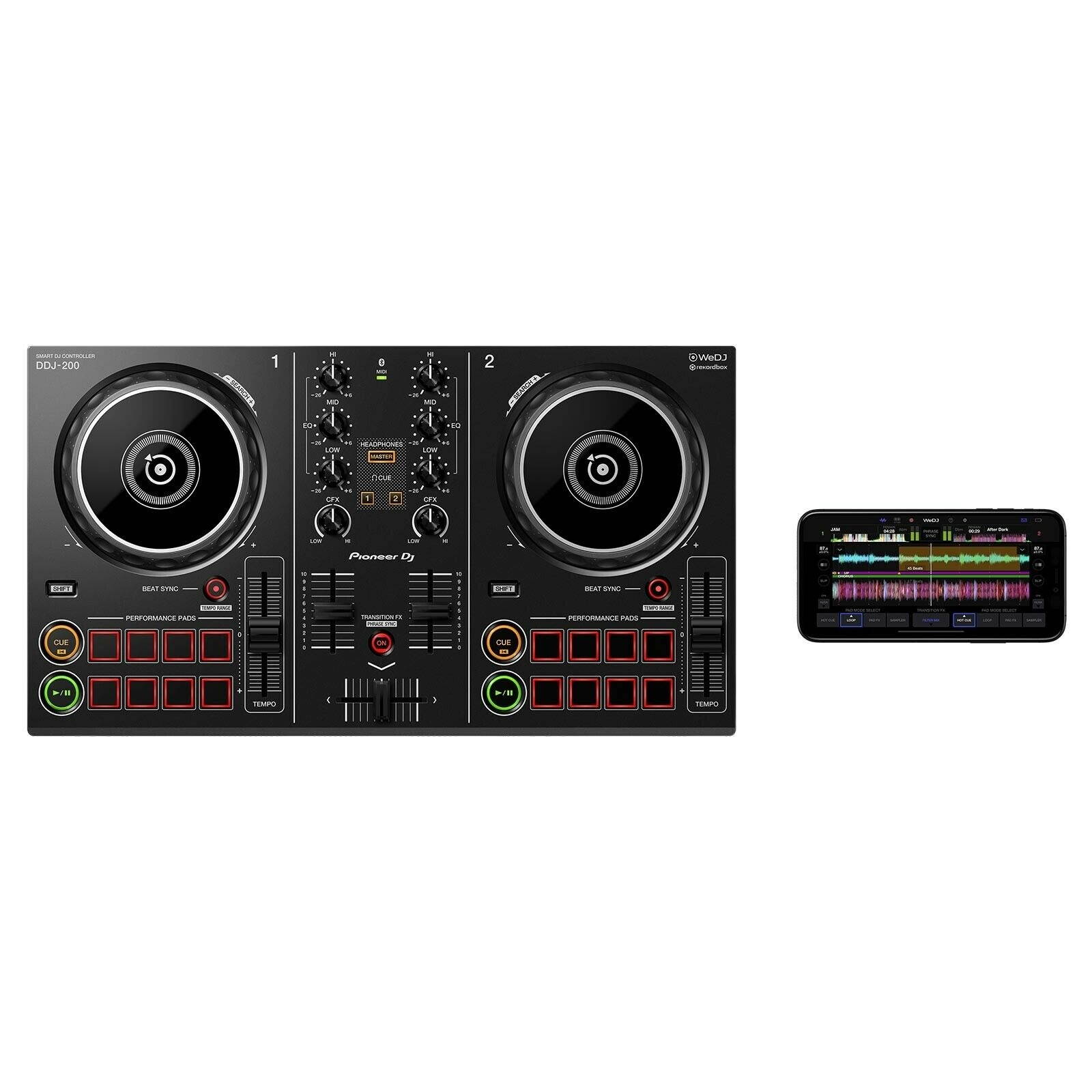 Pioneer DDJ-200 2-Deck Portable Smartphone Starter DJ Controller, Karaoke Holder