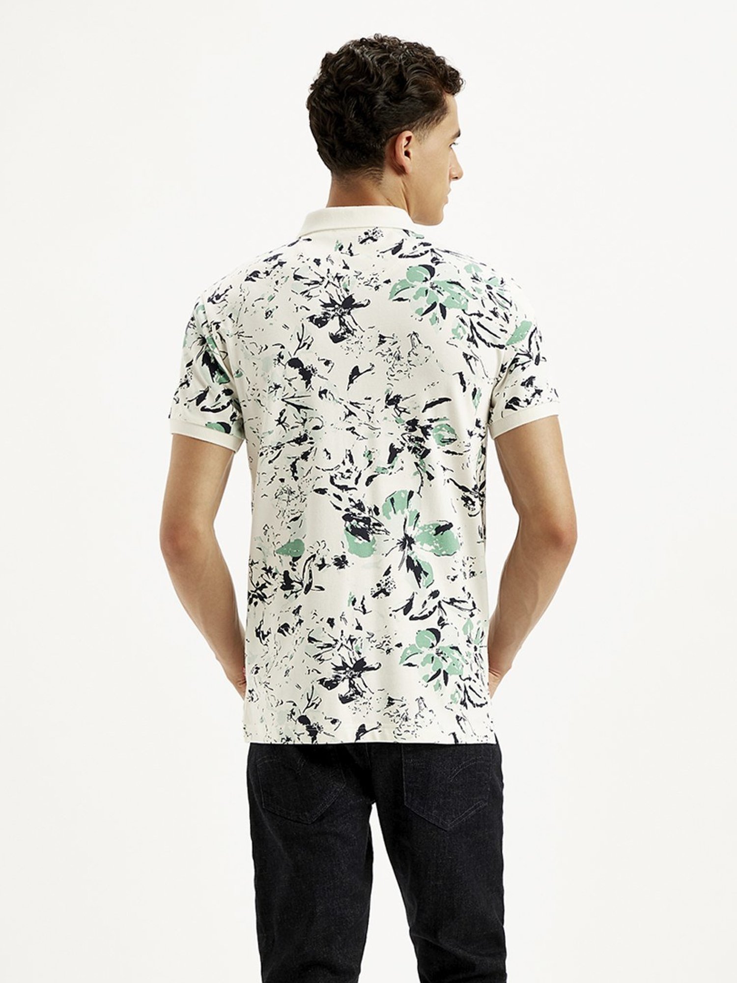 Levi's Off White Cotton Slim Fit Floral Print Polo T-Shirt
