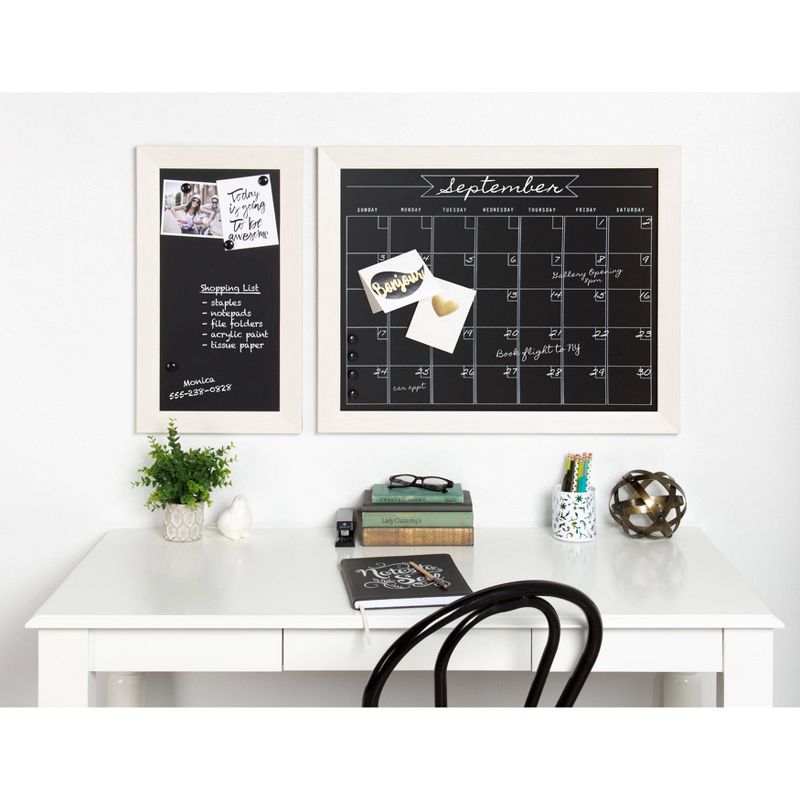 29" x 23" Beatrice Framed Magnetic Chalkboard Calendar White - DesignOvation