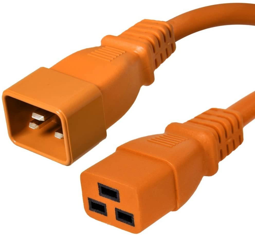 C20 to C19 Power Cord - Orange, 6 Foot, 20A/250V, 12/3 AWG, IEC 60320 - Iron Box Part # IBX-2818-06