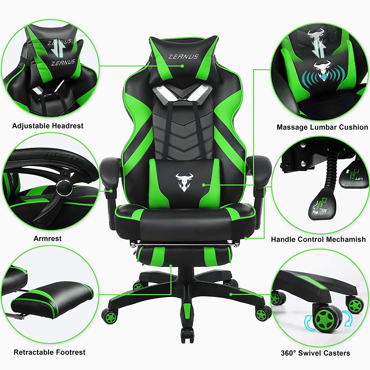 Gaming Chair, Racing Style Computer Desk Chair Padded Armrests Ergonomic Lumbar Support Adjustable Height