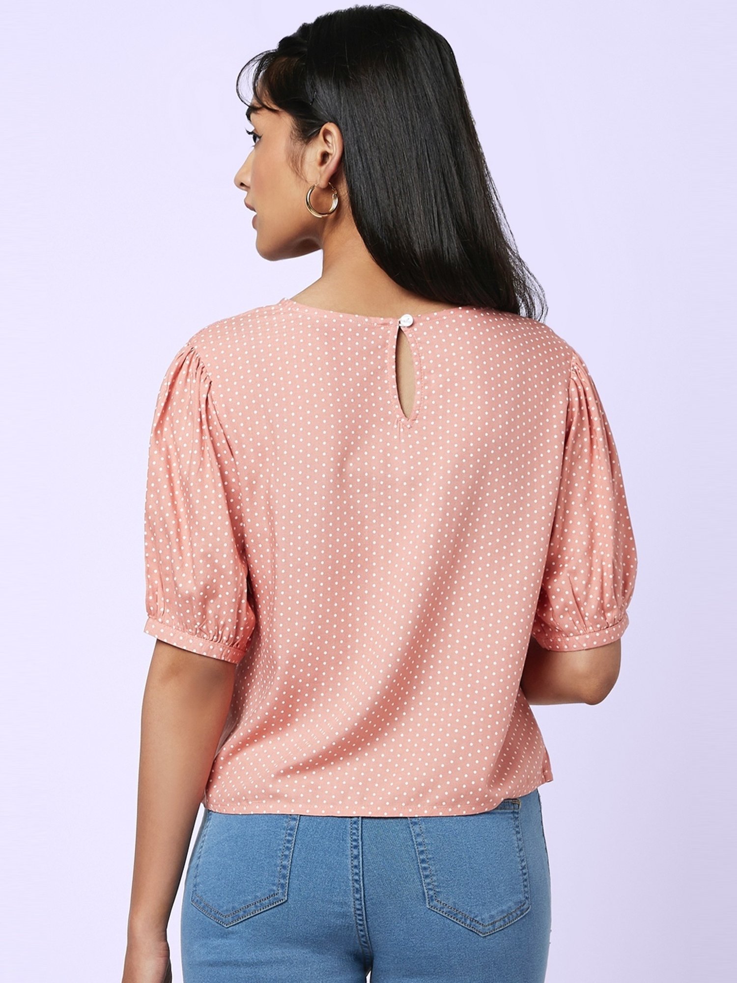 YU by Pantaloons Peach Polka Dots Top