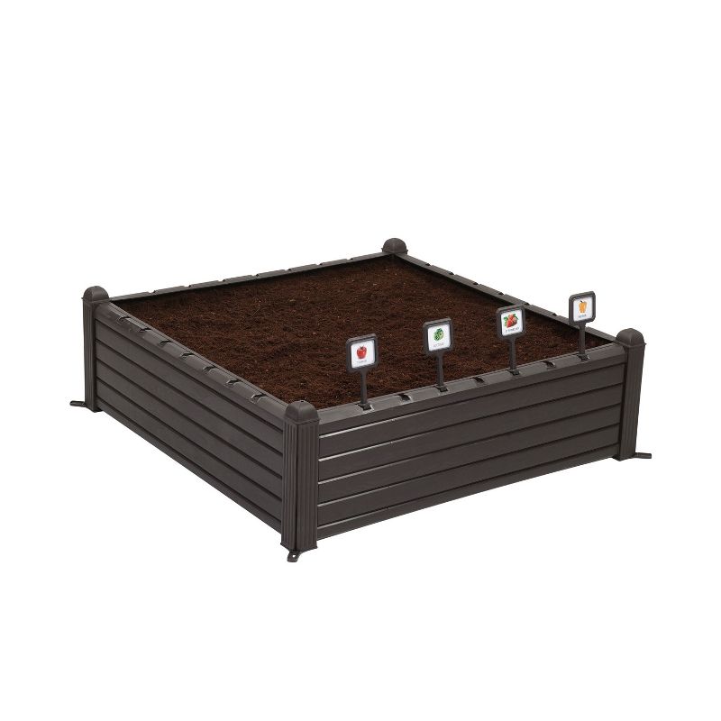 Keter 39 Inch Weather Resistant Outdoor Raised Garden Bed Growing Container Kit with Plant Markers & Wire Dome for Backyard, Patio, & Balcony, Brown