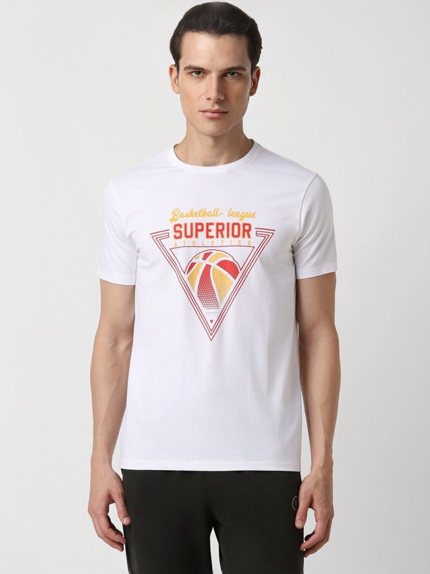 Van Heusen White Cotton Regular Fit Printed T-Shirt