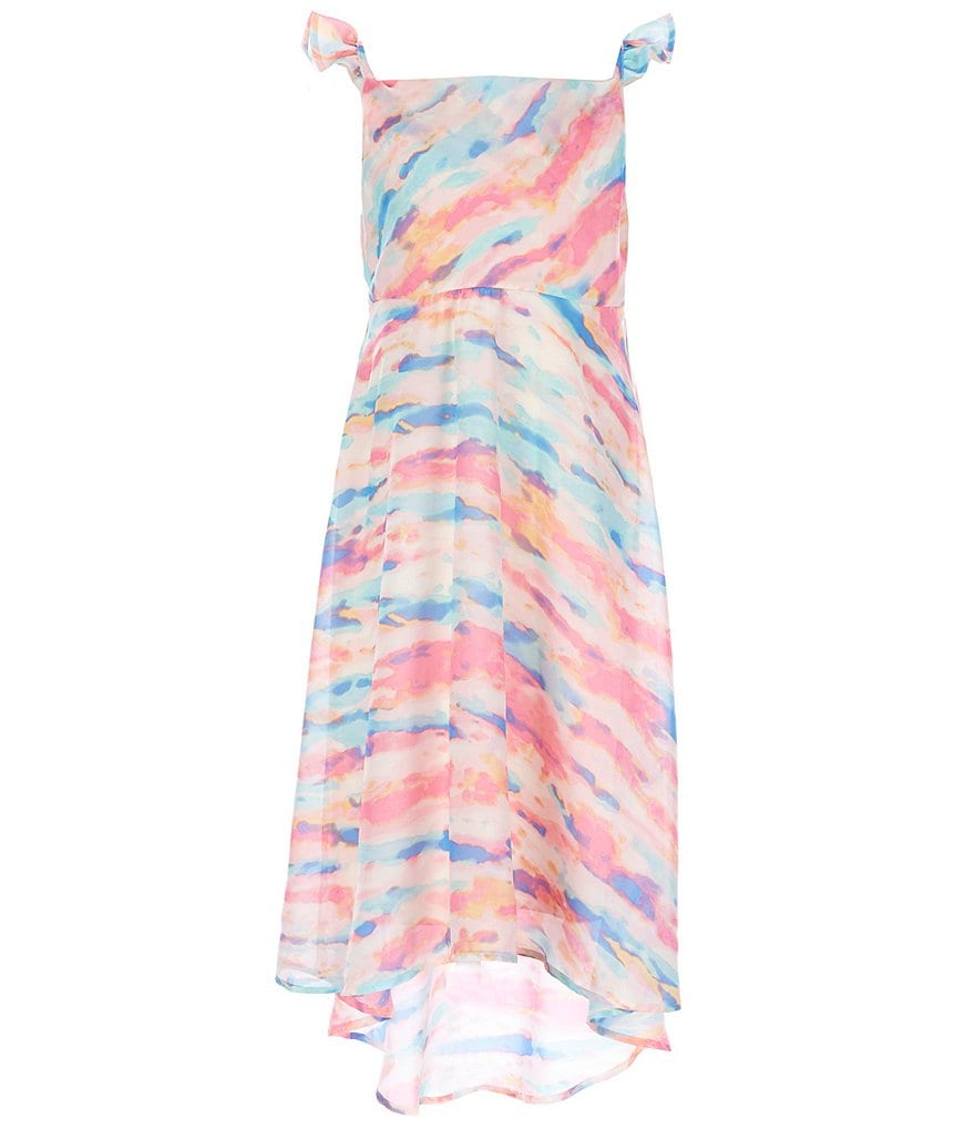 Xtraordinary Big Girls 7-16 Flutter-Sleeve Tie-Dye Chiffon Hi-Low Dress
