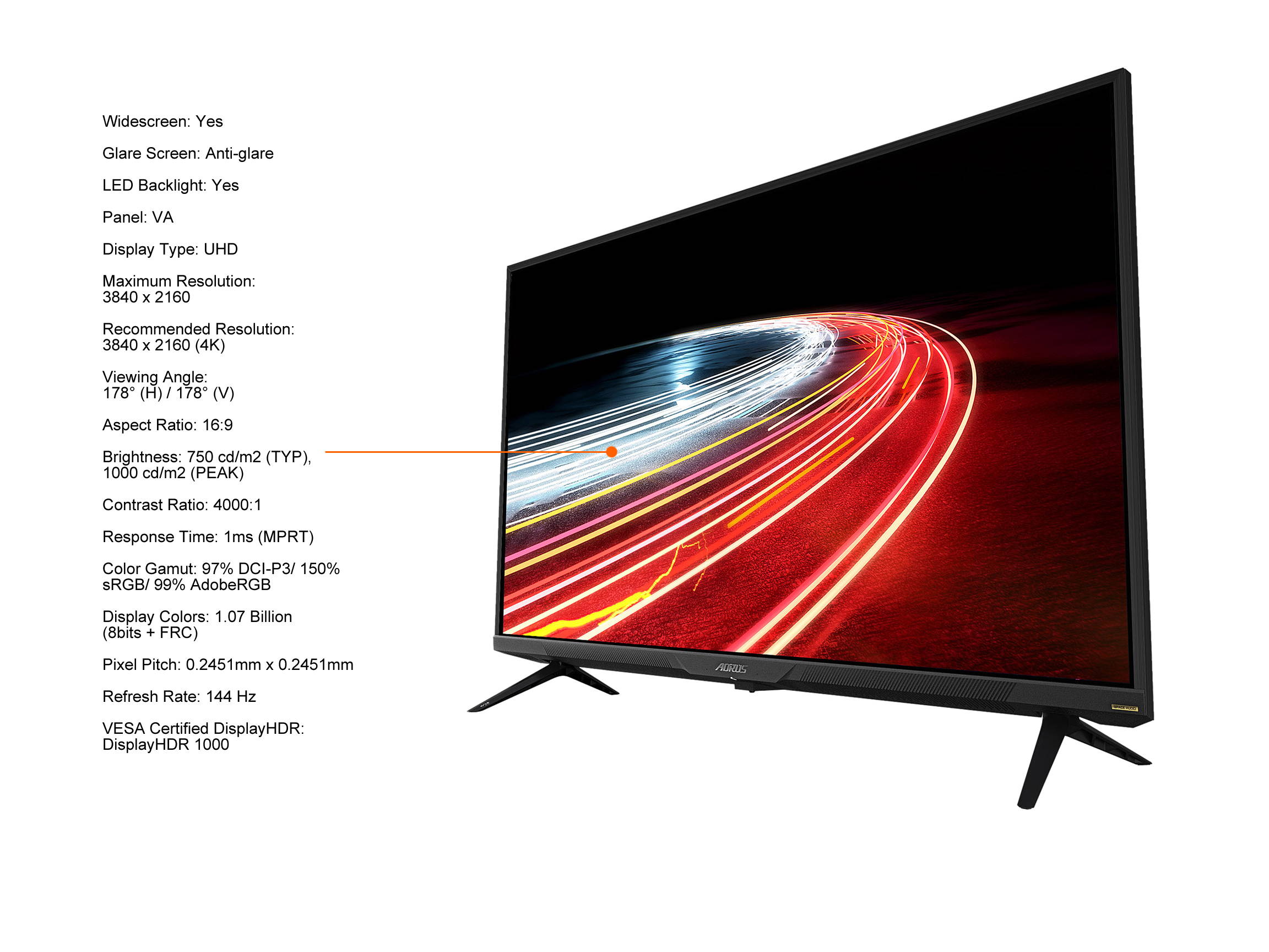 AORUS FV43U 43" QLED UHD 4K 3840 x 2160 144Hz 1ms (MPRT) FreeSync Premium Pro, 1 x Display Port 1.4, 2 x HDMI 2.1, 2 x USB 3.0, KVM w/ USB Type-C Gaming Monitor