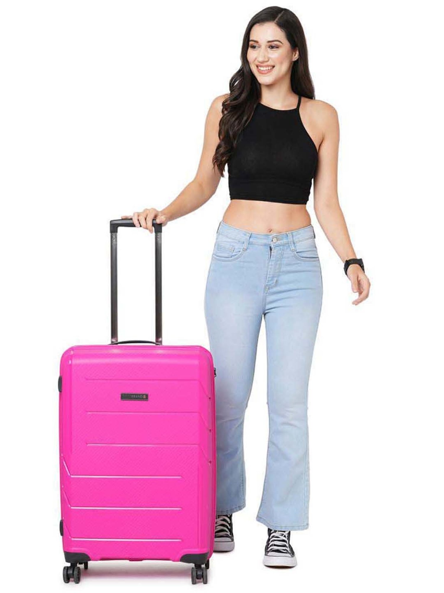 Swiss Brand Matterhorn Pink Textured Hard Medium Trolley Bag - 26 cm