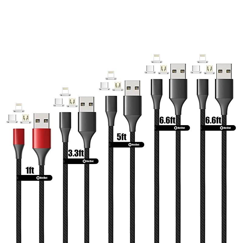Gen10 3 in 1 Nylon Fast Charging Cable Compatible with Micro USB & USB-C Smartphones and i-Product (5 Pack,1ft red,3.3ft/5ft/6.6ft/6.6ft Black)