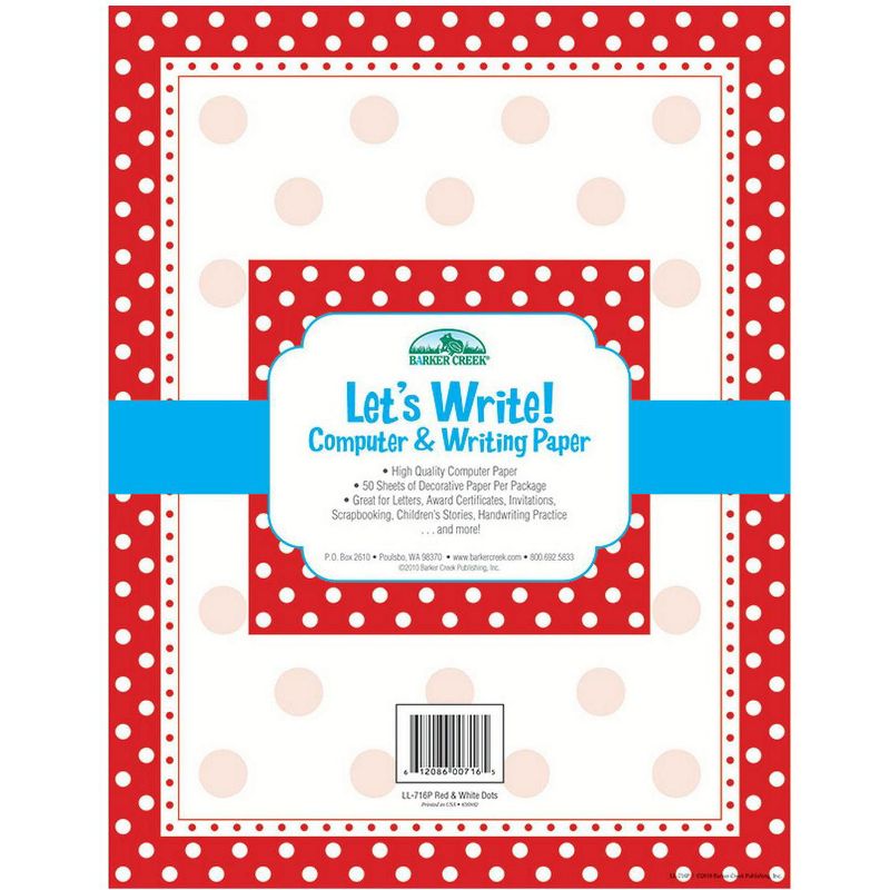 Barker Creek Red/White Dots Computer Paper, 8-1/2 x 11 Inches, 50 Sheets